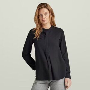 Willi Smith Black Long Sleeve  Blouse with Faux Collar & Hidden Buttons Medium